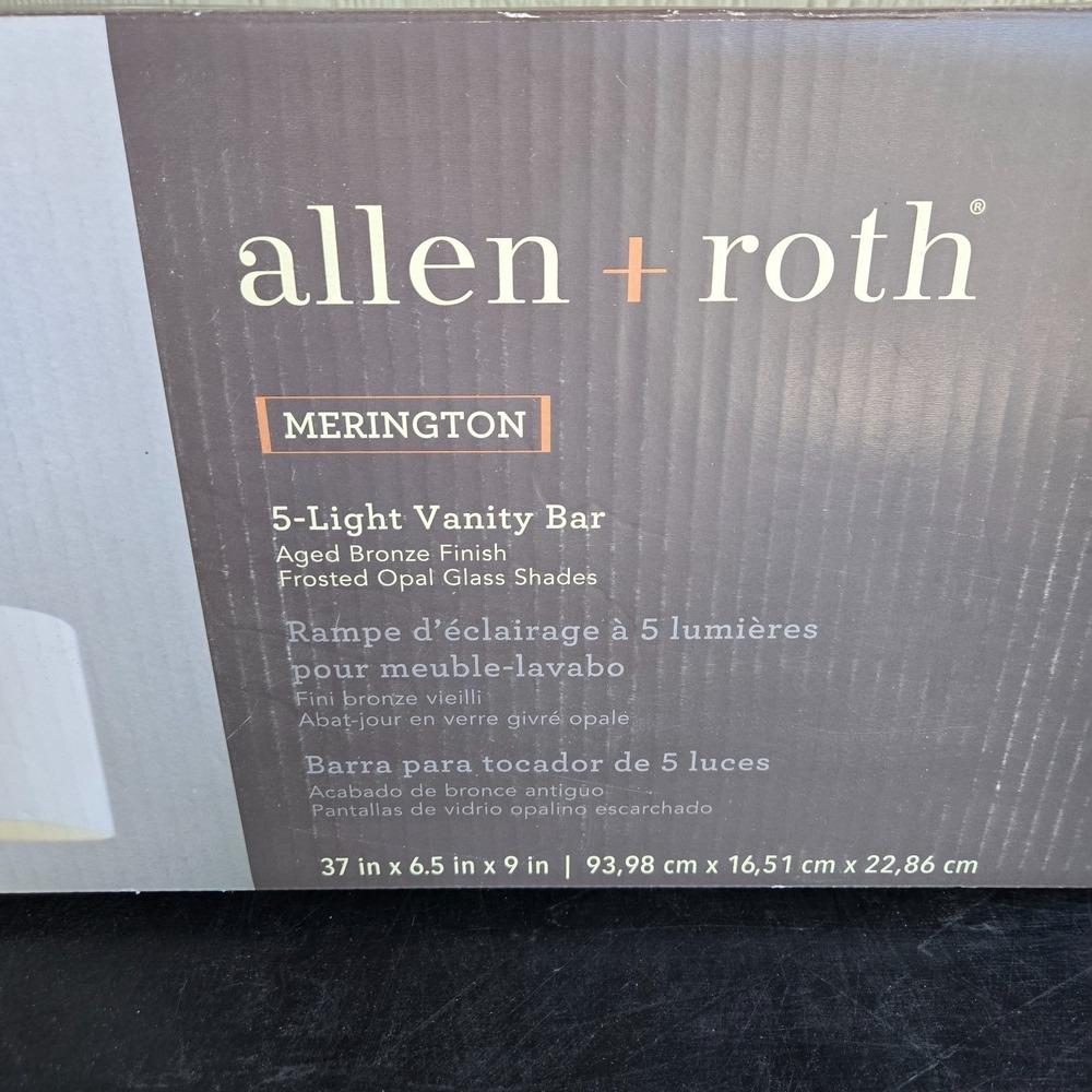 Allen + Roth Merington 5-Light Aged Bronze Frosted Opal Vanity Bar Only #599971